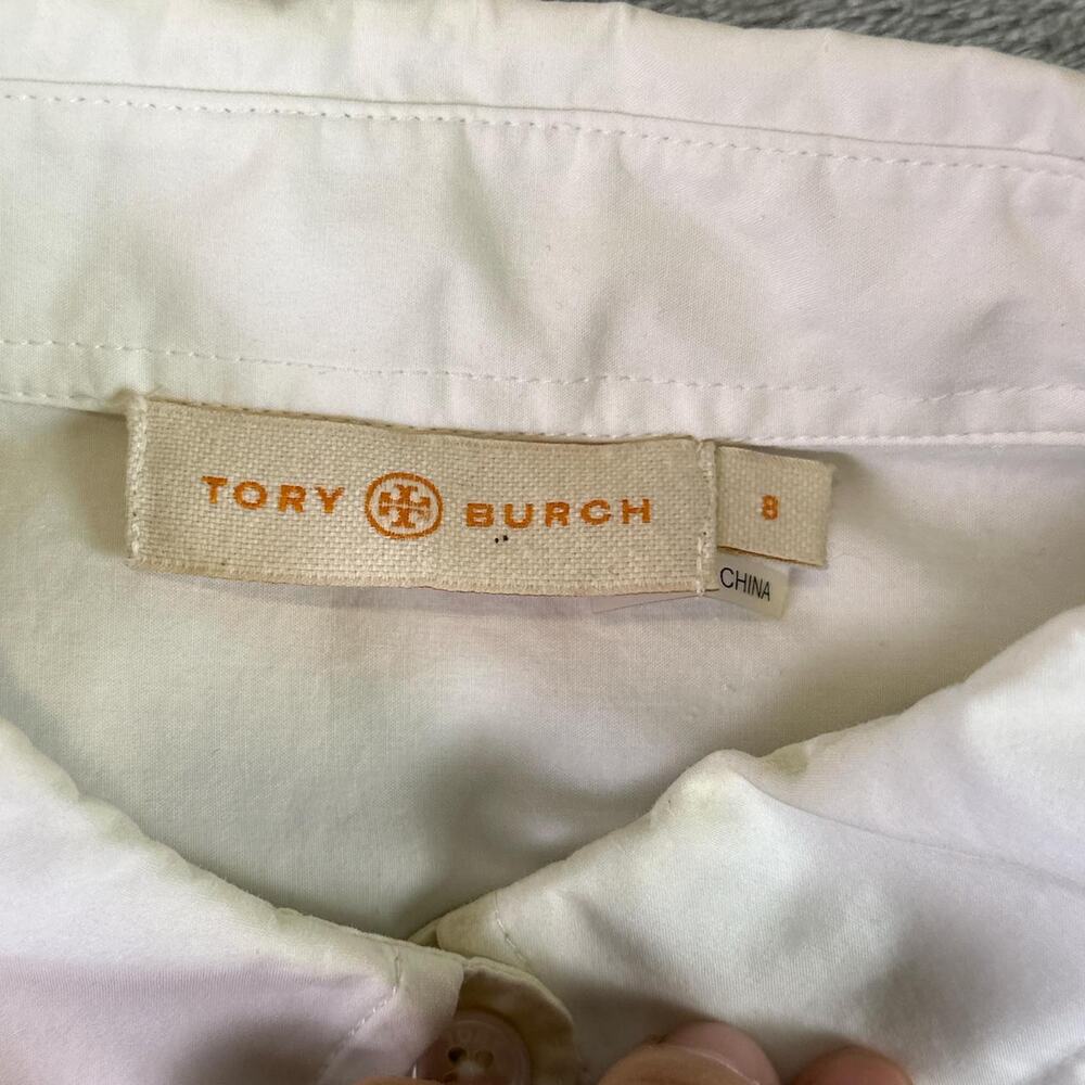 Tory Burch Button Up Shirt Women’s Size 8 Blue White Contrast Collar Preppy - Picture 3 of 7